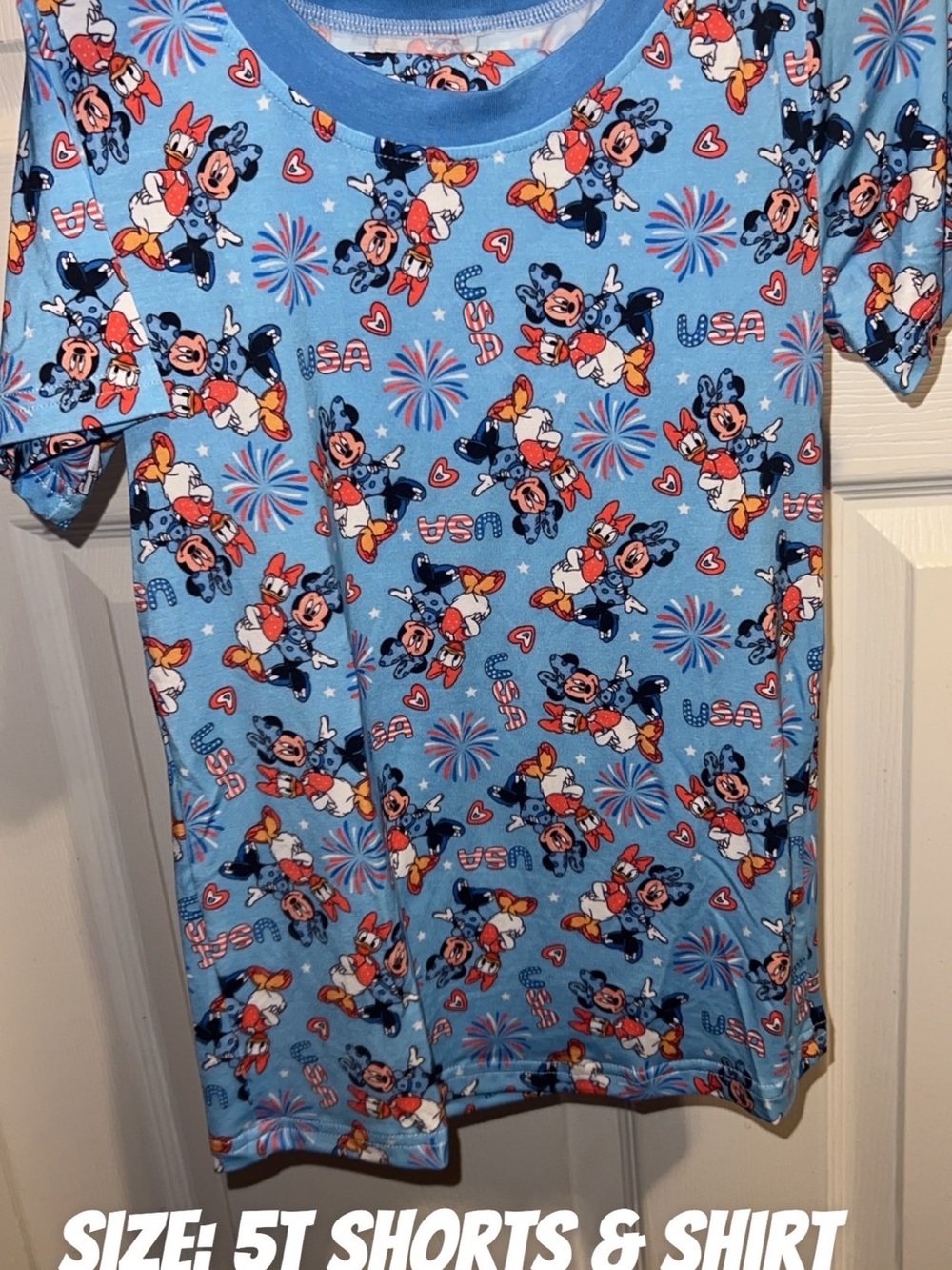Blue Kids Tee with Patriotic Cartoon Print